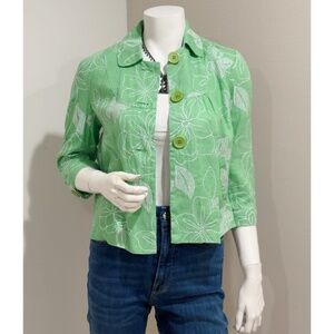 JM Collection Women's Green Floral Embroidered 100% Linen Jacket Size 4P